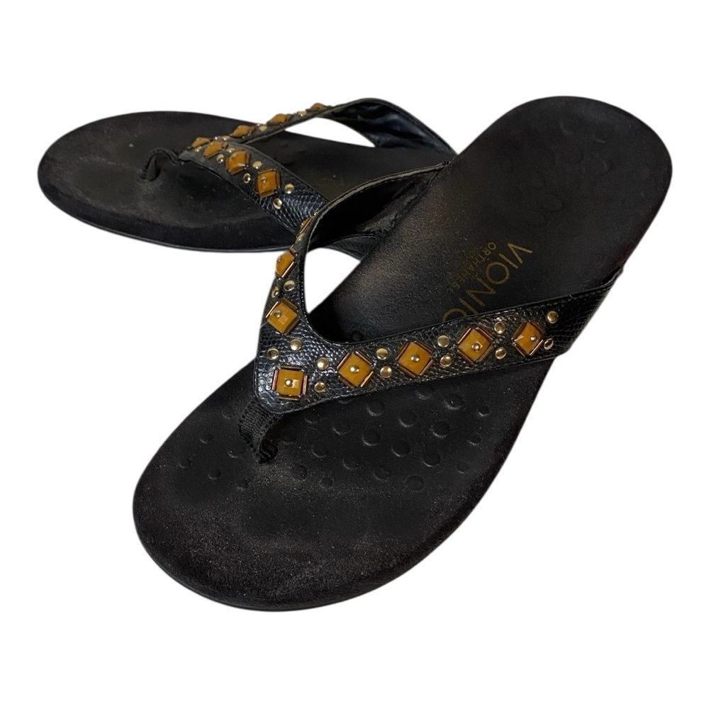 Vionic Black and Gold Studded Sandals Sz 7